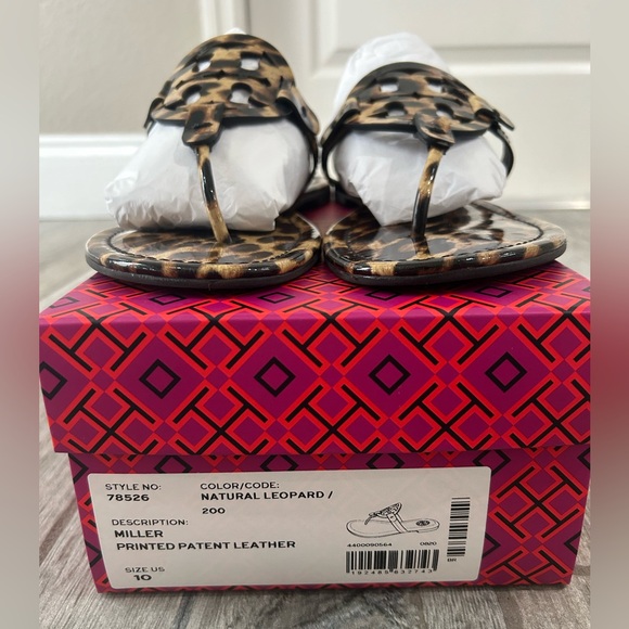 🐆🖤Authentic Tory Burch Miller Sandals & Box Sz10 Patent Leopard 🖤😍 - Picture 2 of 6